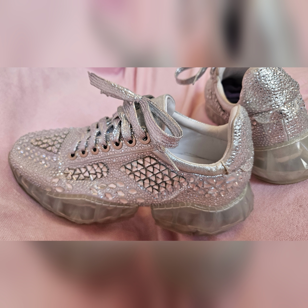 LEMONADE Bling Diamond Studded Silver Sneakers Sz10
